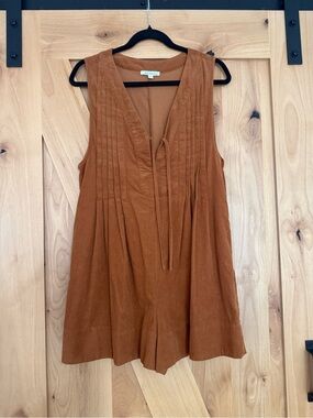 Wishlist Rust Brown Corduroy Sleeveless Tunic Romper, Pockets, Camel, NEW
